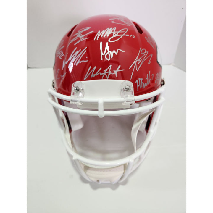 Patrick Mahomes Andy Reid Chris Jones 2022-23 Kansas City Chiefs AFC champions Speed pro model helmet signed with proof with free case