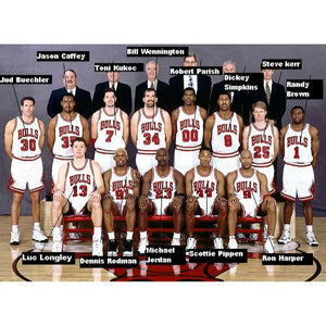 Michael Jordan, Dennis Rodman, Phil Jackson, Scottie Pippen  1997-1998 Chicago Bulls NBA CHAMPIONS team signed 16x20 photo with proof