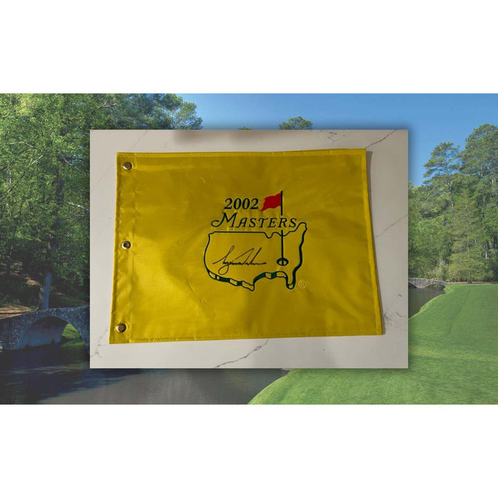 Tiger Woods 2002 Masters champion Masters pin flag signed with proof