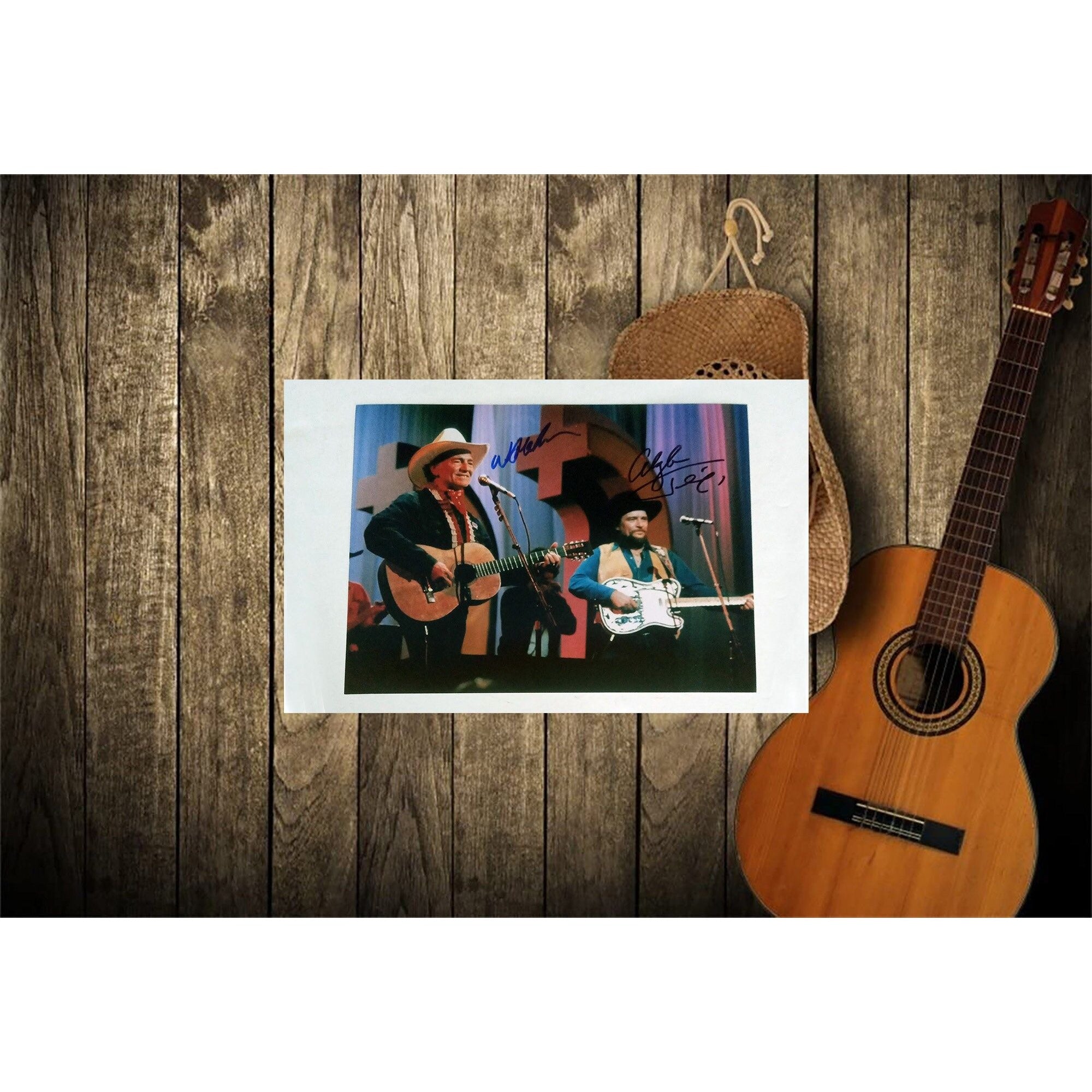 Waylon Jennings and Willie Nelson 8 by 10 signed photo with proof