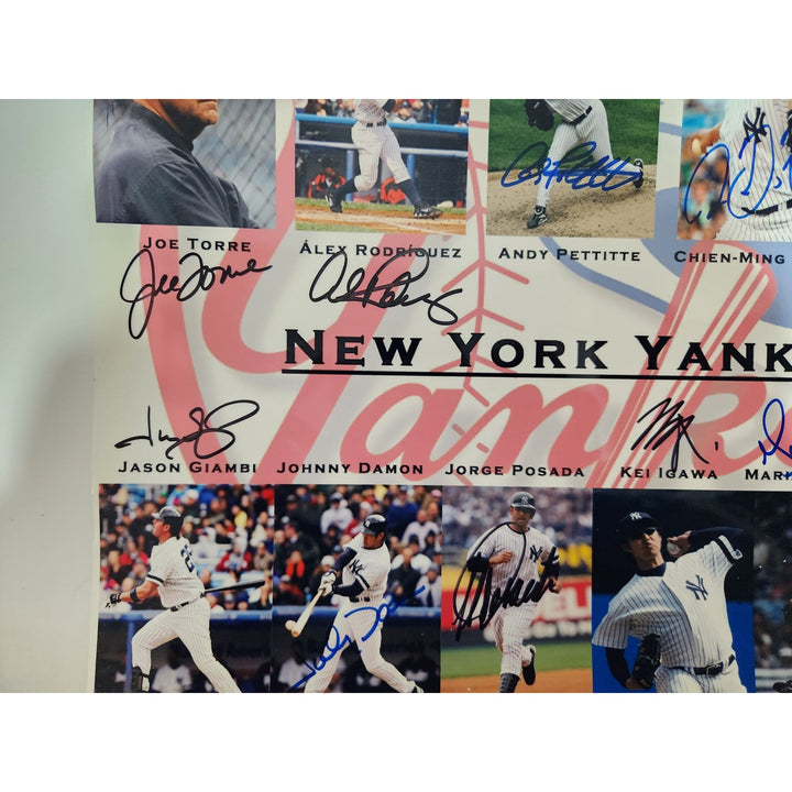 New York Yankees 2007 Andy Pettit Alex Rodriguez Derek Jeter Mariano Rivera 19x13 photo signed