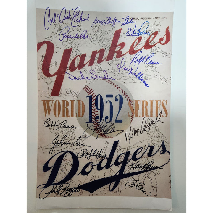 Duke Snider Preacher Roe Carl Erskine George shotgun Shuba Ralph Branca Phill Rizzuto Yogi Berra 1952 World Series 11x17 photo