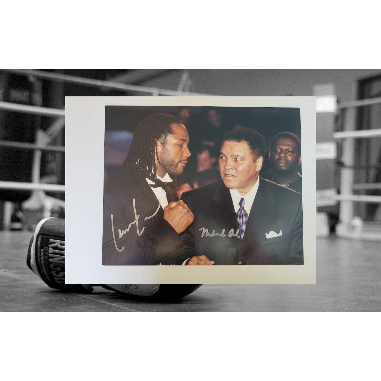 Lennox Lewis and Muhammad Ali 8 x 10 photo signed with proof