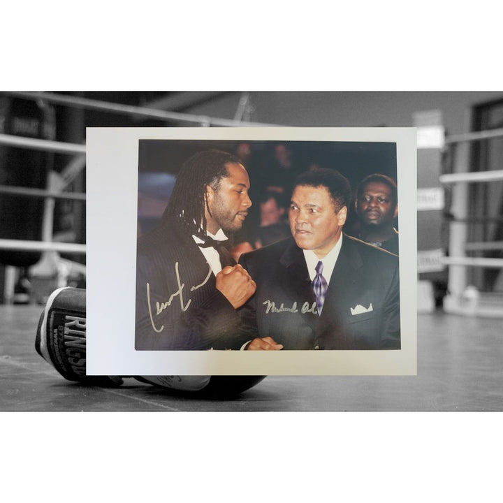 Lennox Lewis and Muhammad Ali 8 x 10 photo signed with proof - Awesome Artifacts 