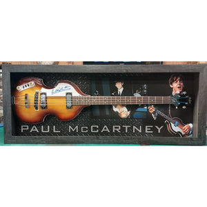 Paul McCartney left-handed Hofner Bass guitar signed & framed with proof