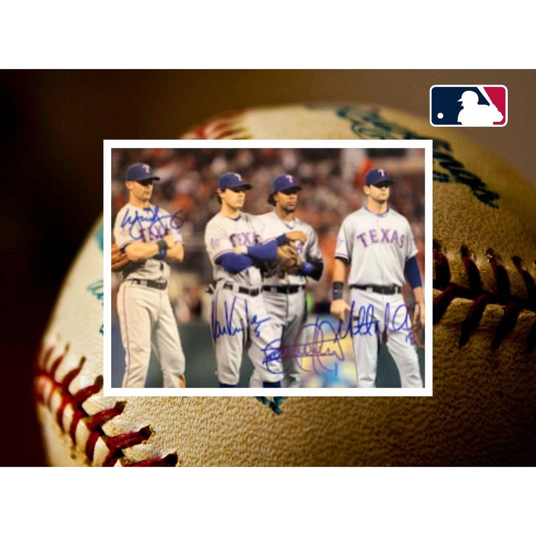 Michael Young Ian Kinsler Elvis Andrews Mitch Moreland Texas Rangers 8 x 10 photo signed - Awesome Artifacts 