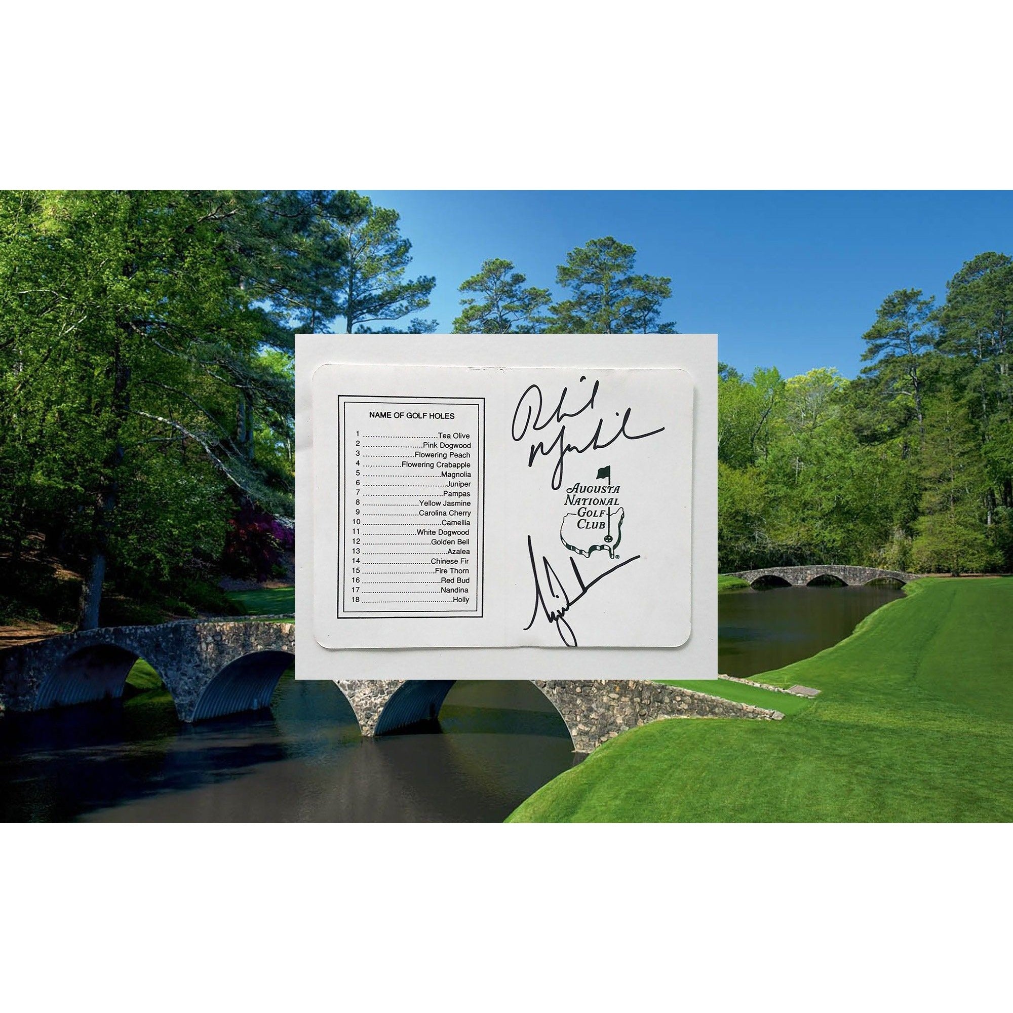 Phil Mickelson and Tiger Woods Masters scorecard signed with proof