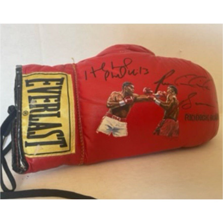 Evander Holyfield Riddick Bowe hand-painted leather Everlast boxing glove signed with proof