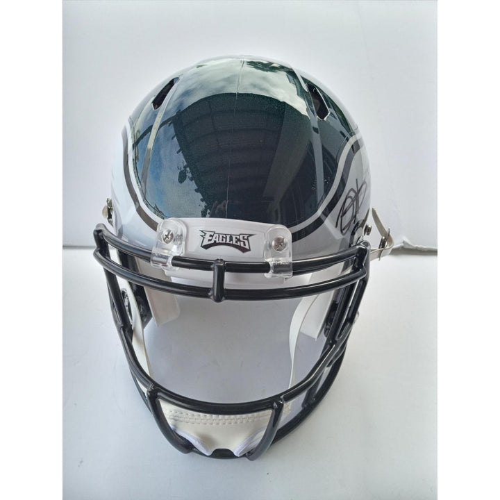 Jalen Hurts AJ Brown Philadelphia Eagles Riddell speed authentic pro model helmet signed with proof and free acrylic case