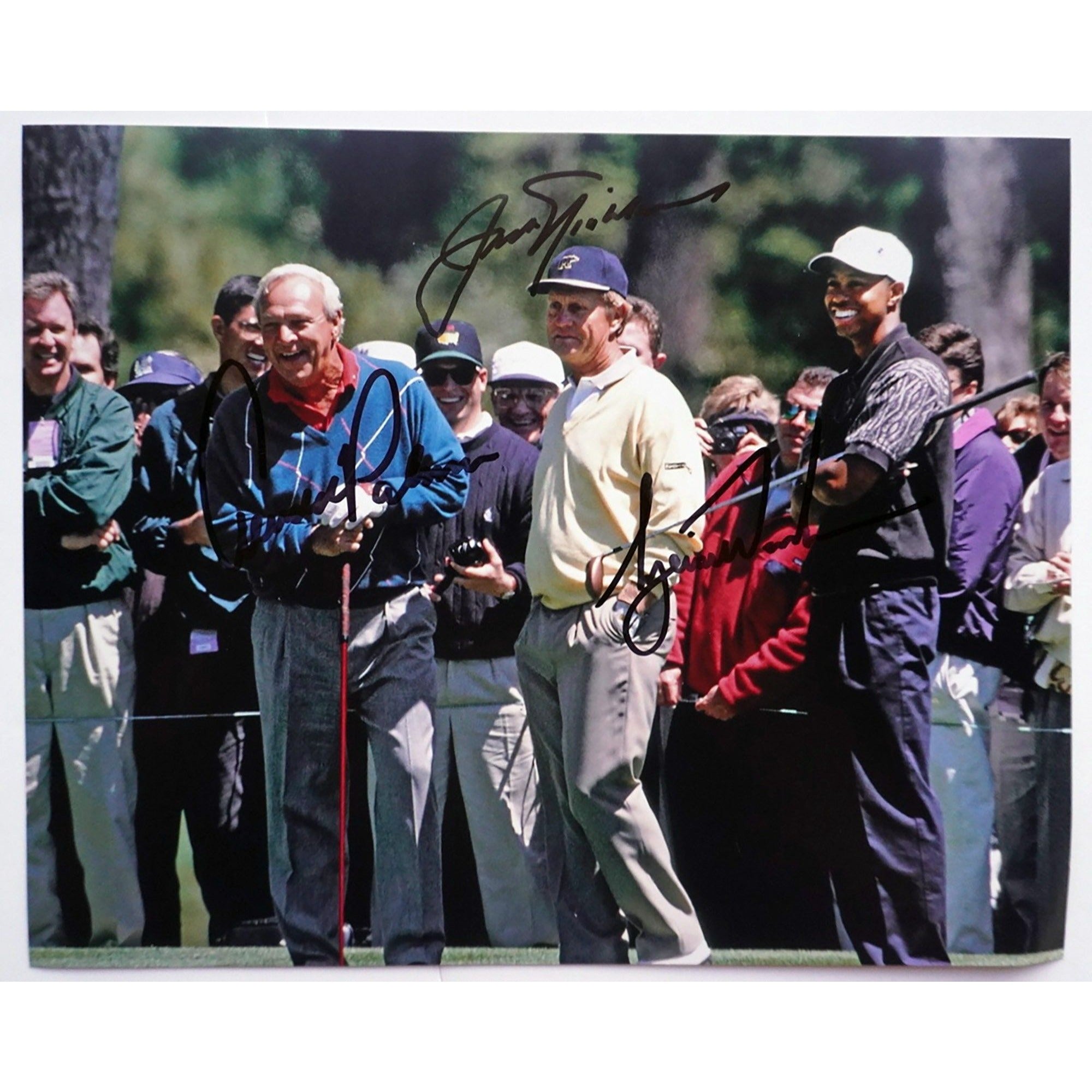 Jack Nicklaus, Tiger Woods and Arnold Palmer 8 x 10 signed photo with proof