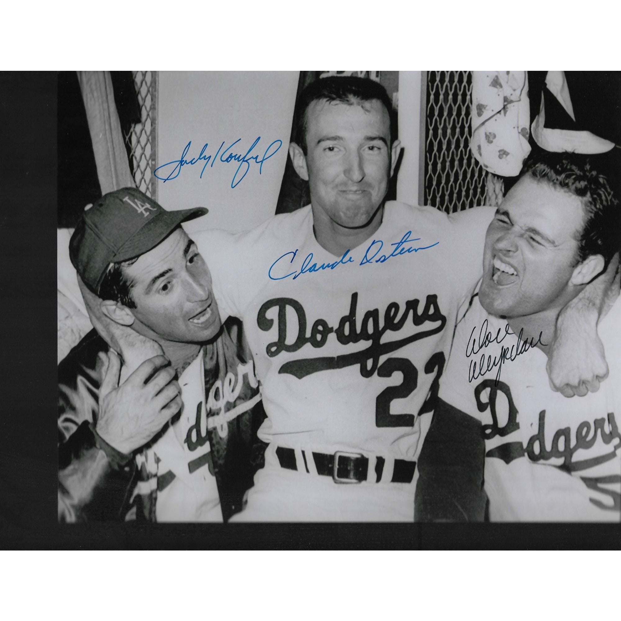 Sandy Koufax, Cloud Osteen and Don Drysdale 8 by 10 signed photo