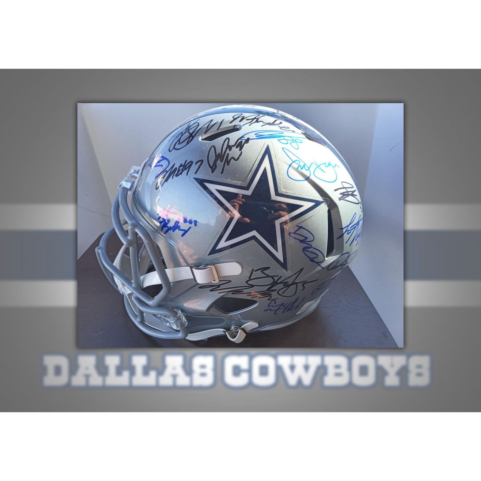 Dak Prescott & Cooper Signed Dallas Cowboys Chrome Replica Helmet