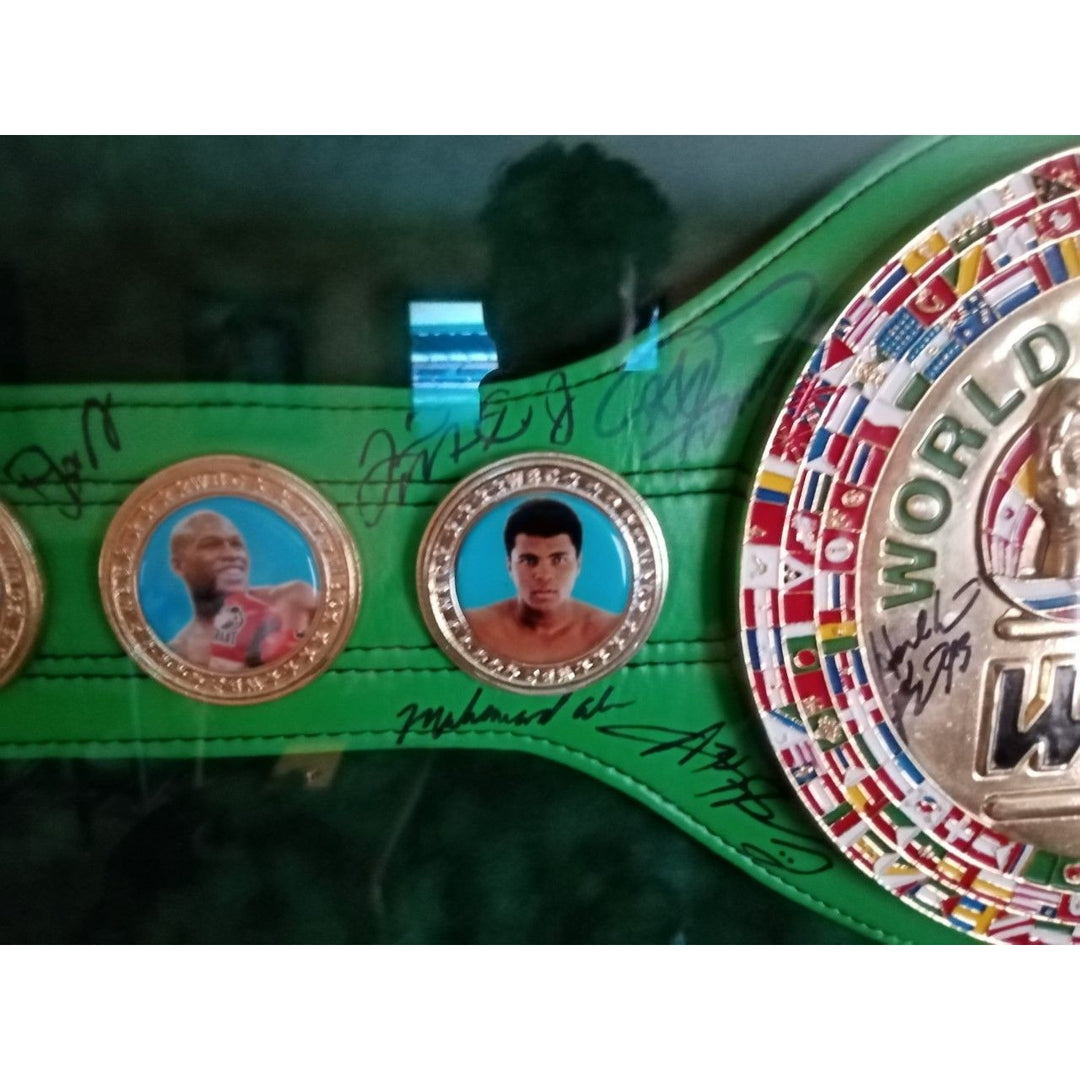 Muhammad Ali Floyd Mayweather Jr Marvin Hagler 25 boxing Legend signed and framed 60x40 authentic belt with proof - Awesome Artifacts 