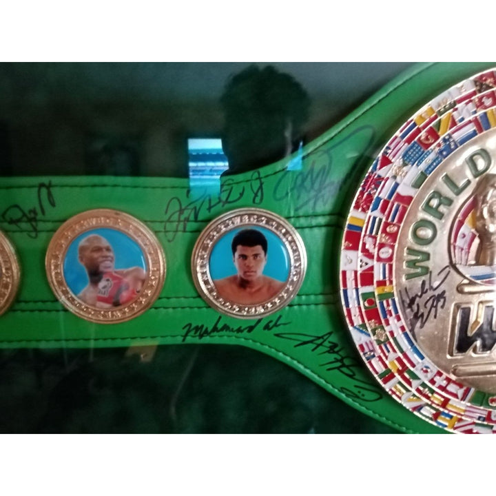 Muhammad Ali Floyd Mayweather Jr Marvin Hagler 25 boxing Legend signed and framed 60x40 authentic belt with proof - Awesome Artifacts 