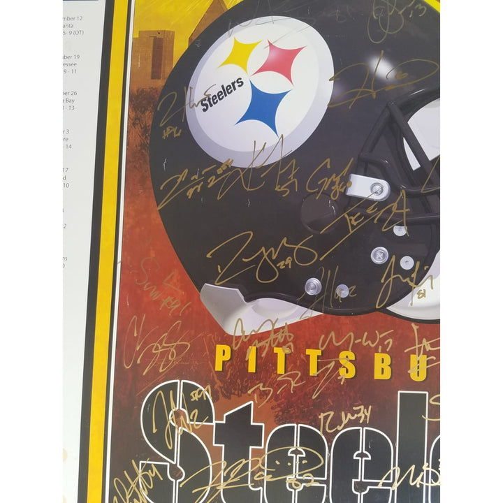 2010 Pittsburgh Steelers AFC Champs Ben Roethlisberger, Hines Ward, Troy Polamalu team signed poster with proof