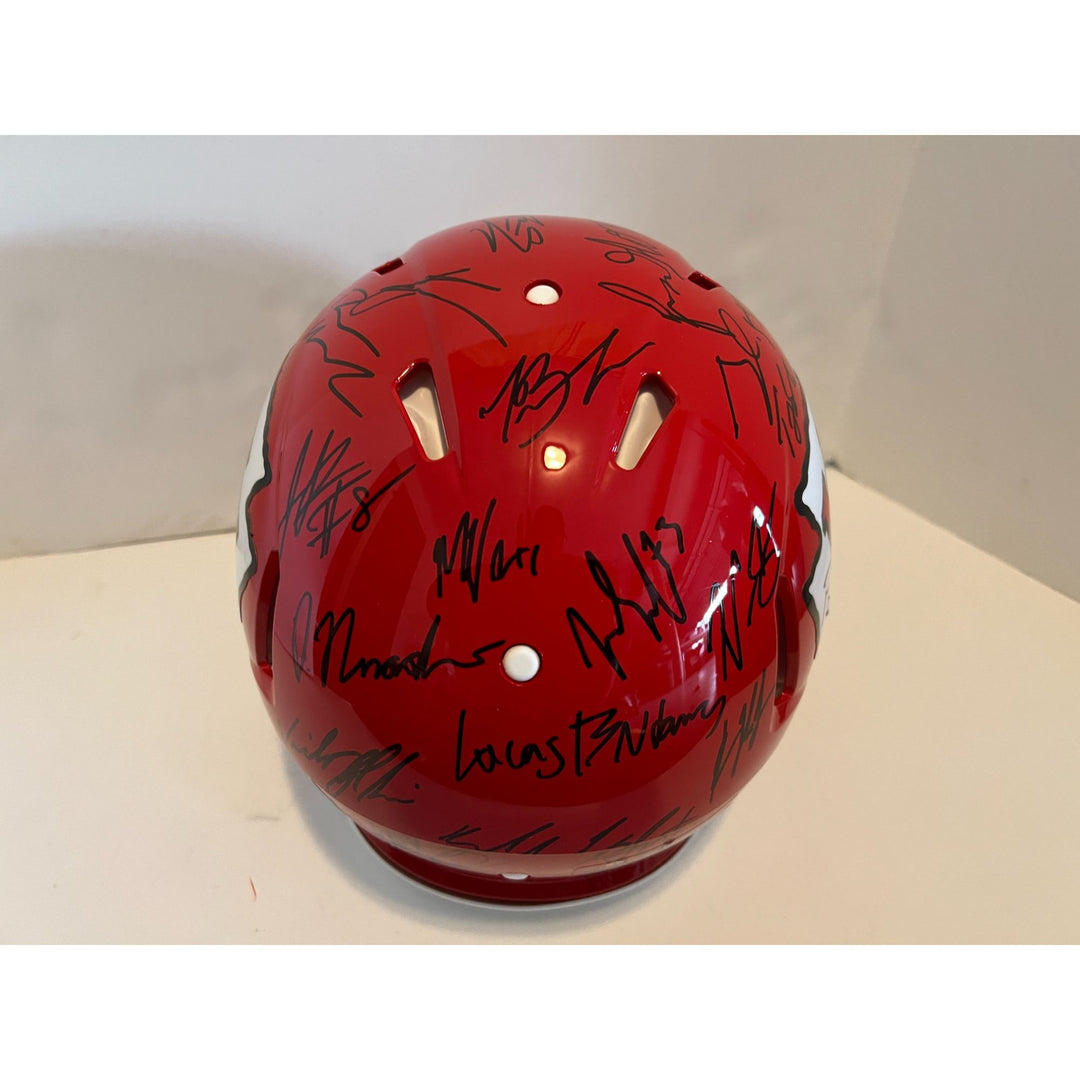 Patrick Mahomes Andy Reid Chris Jones 2022-23 Kansas City Chiefs AFC champions Speed pro model helmet signed with proof with free case