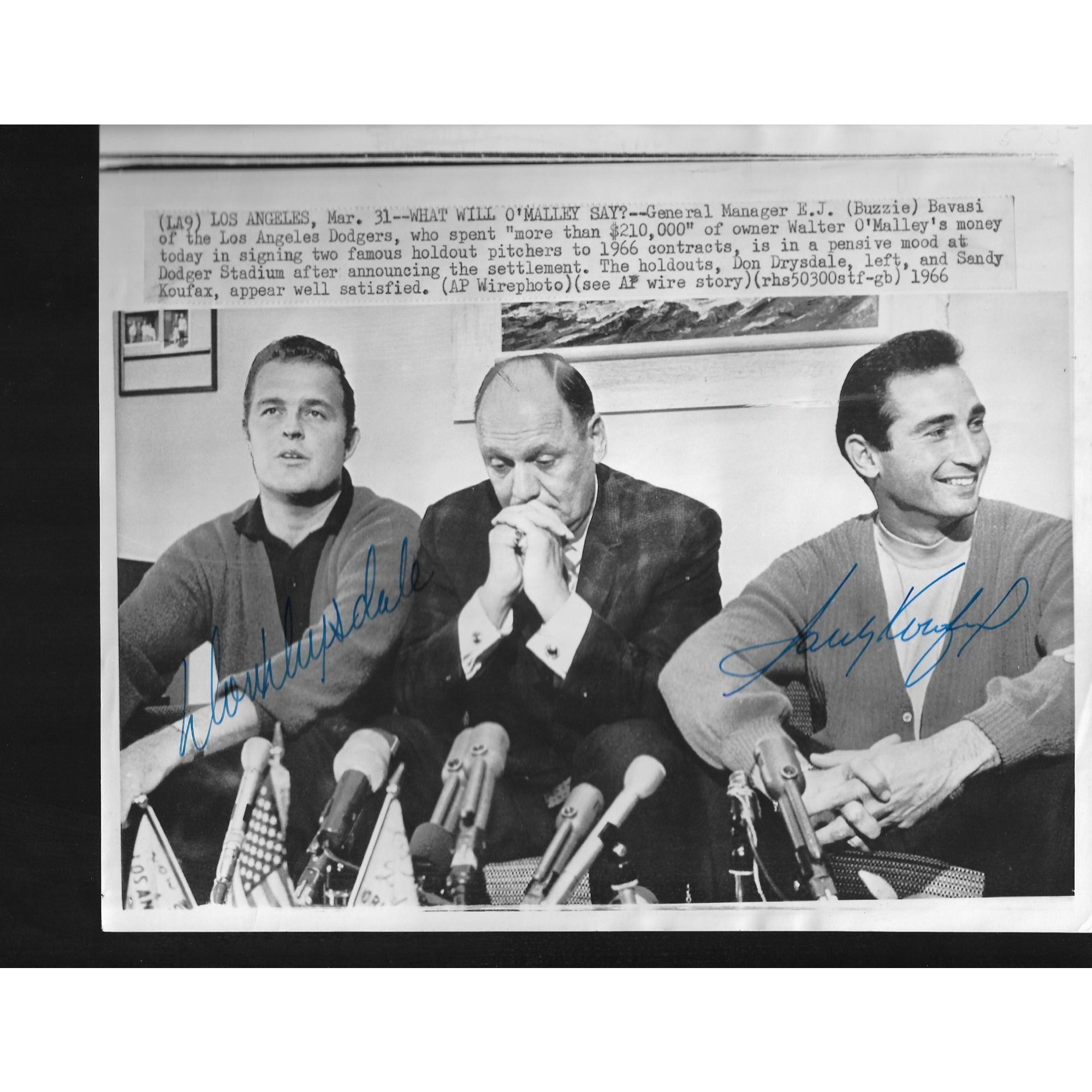 Don Drysdale and Sandy Koufax original wire service photo signed