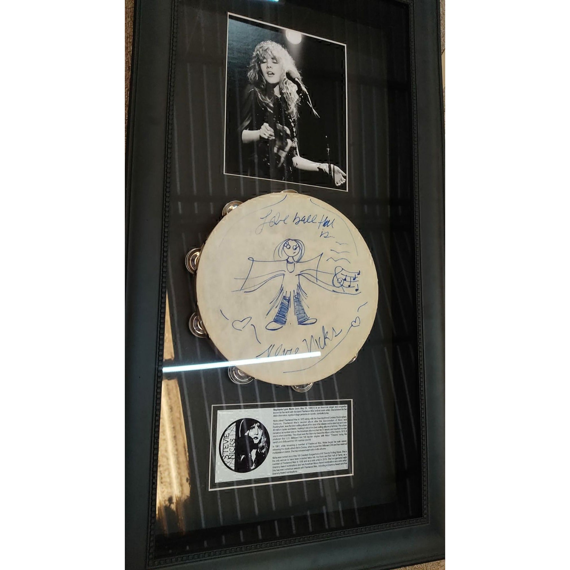 Stevie Nicks Fleetwood tambourine signed and framed with sketch with proof