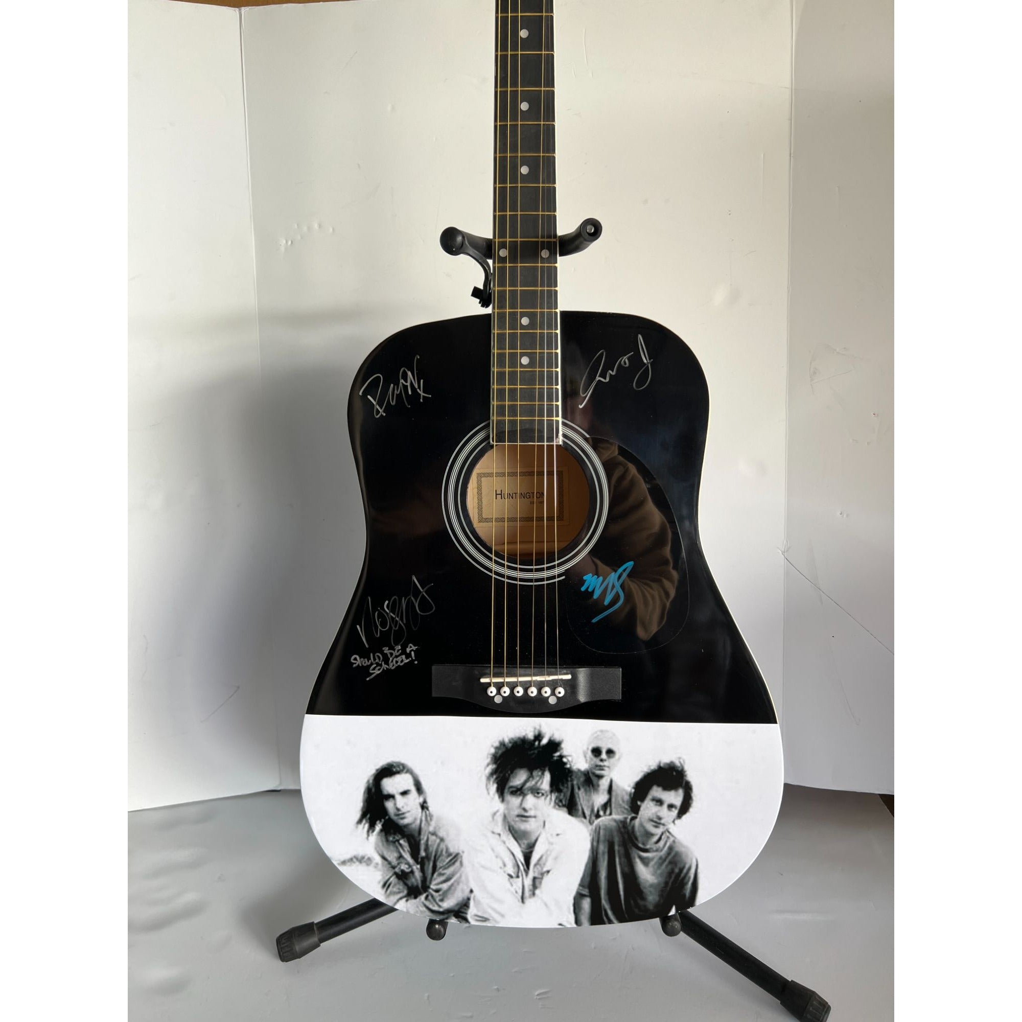 Robert Smith, bassist Simon Gallup, Roger O'Donnell The Cure 39' Huntington full size acoustic guitar signed with proof