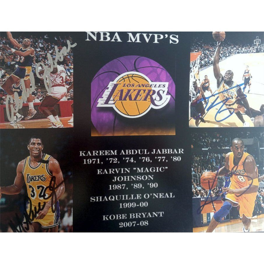 Los Angeles Lakers Kobe Bryant Shaquille O'Neal Magic Johnson Kareem Abdul-Jabbar 11 x 14 photo signed with proof - Awesome Artifacts 