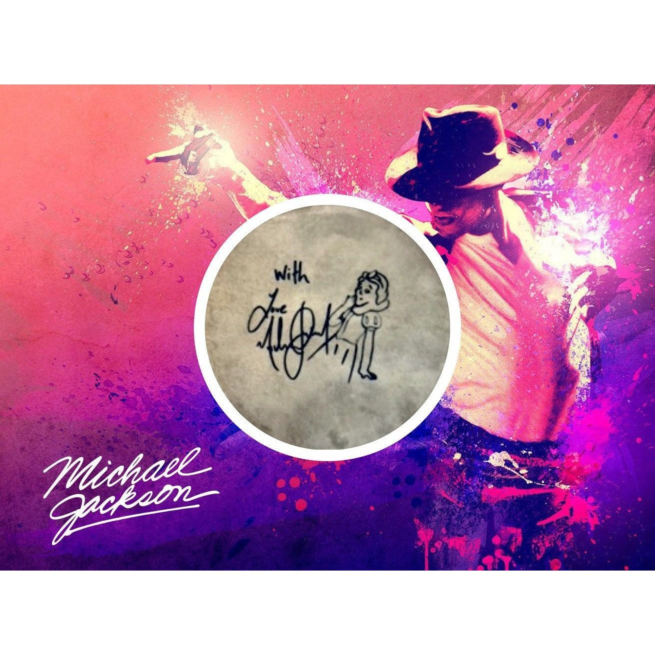 Michael Jackson signed and sketch drawing 10-inch tambourine signed with proof