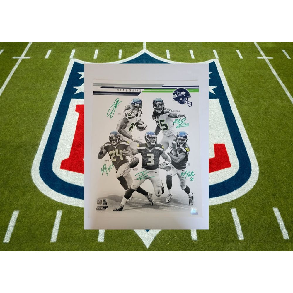 Seattle Seahawks Marshawn Lynch Simeon rice Richard Sherman Russell Wilson Golden Tate 16 x 20 photo signed