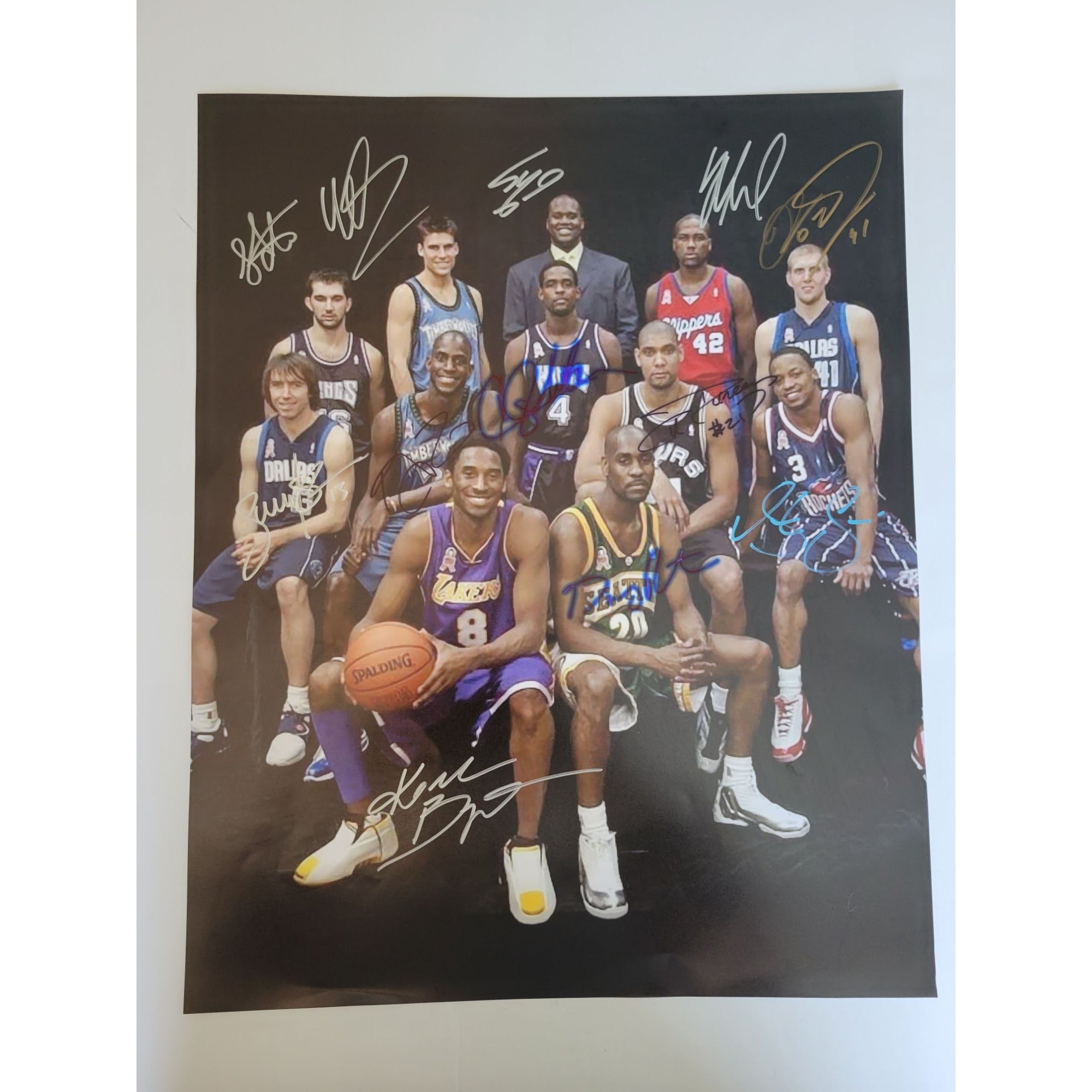 Kobe Bryant Shaquille O'Neal Gary Payton Tim Duncan Dirk Nowitzki Steve Nash 16 x 20 photo sign with proof