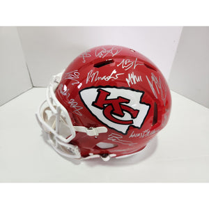 Patrick Mahomes Andy Reid Chris Jones 2022-23 Kansas City Chiefs AFC champions Speed pro model helmet signed with proof with free case