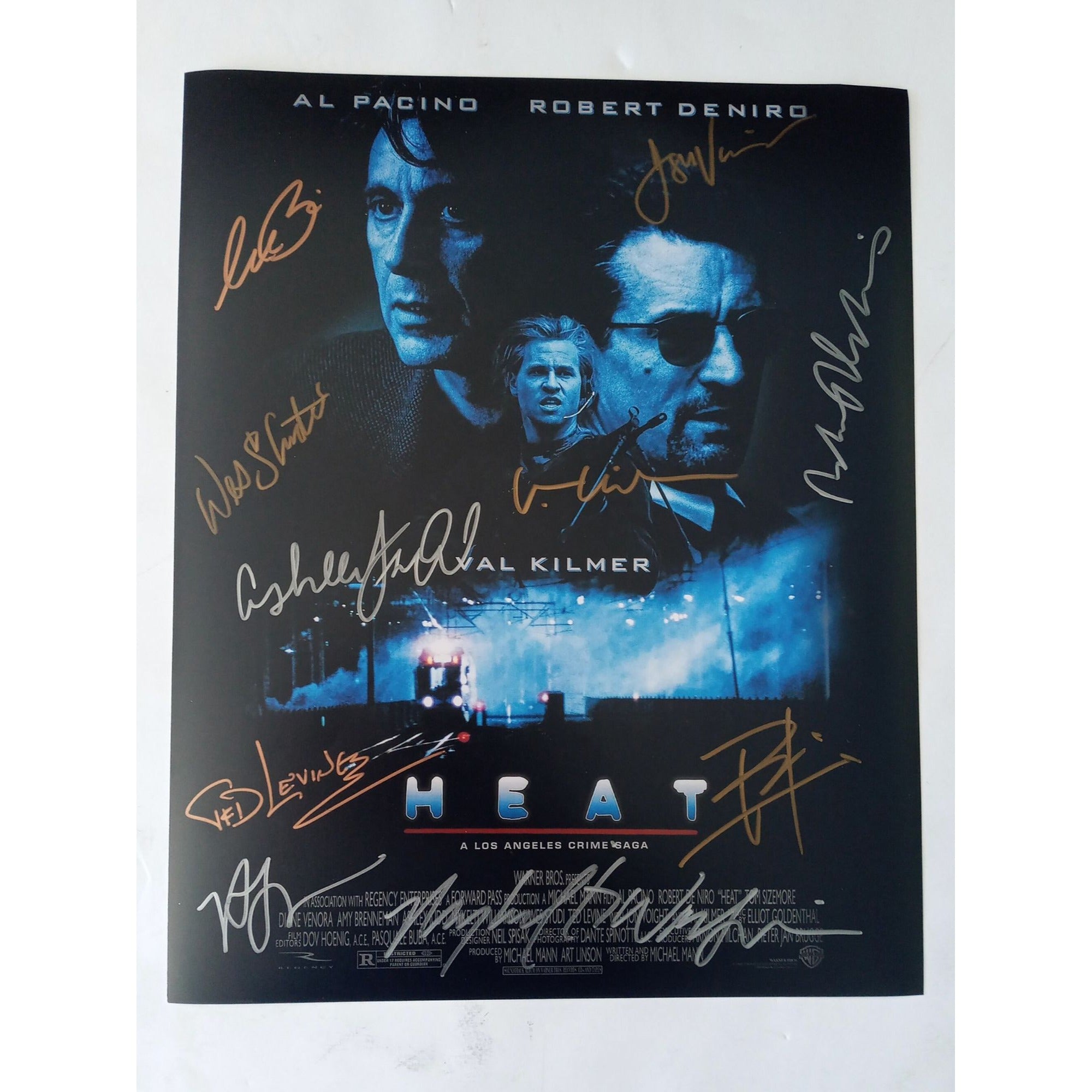 Val Kilmer, Robert De Niro, Michael Man, Tom Sizemore, Heat cast signed 11x14 photo with proof
