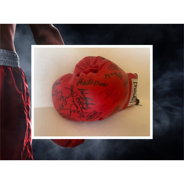 Arturo Gatti Roberto Duran Sugar Ray Leonard Tito Trinidad Julio Cesar Chavez Roy Jones jr. Leather boxing gloves signed with proof