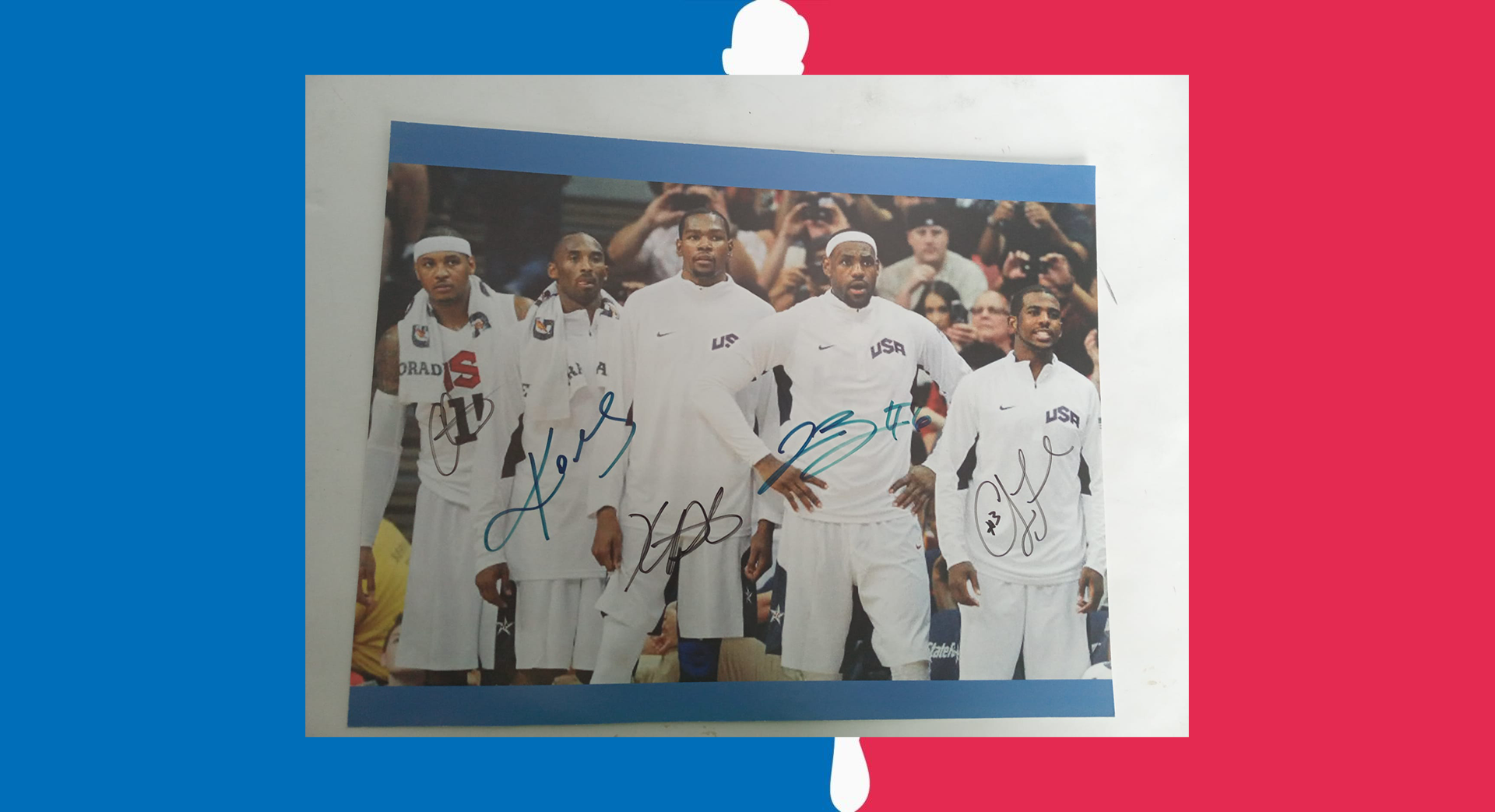 Kobe Bryant Carmelo Anthony Kevin Durant LeBron James and Chris Paul USA 11 x 14 photo signed with proof
