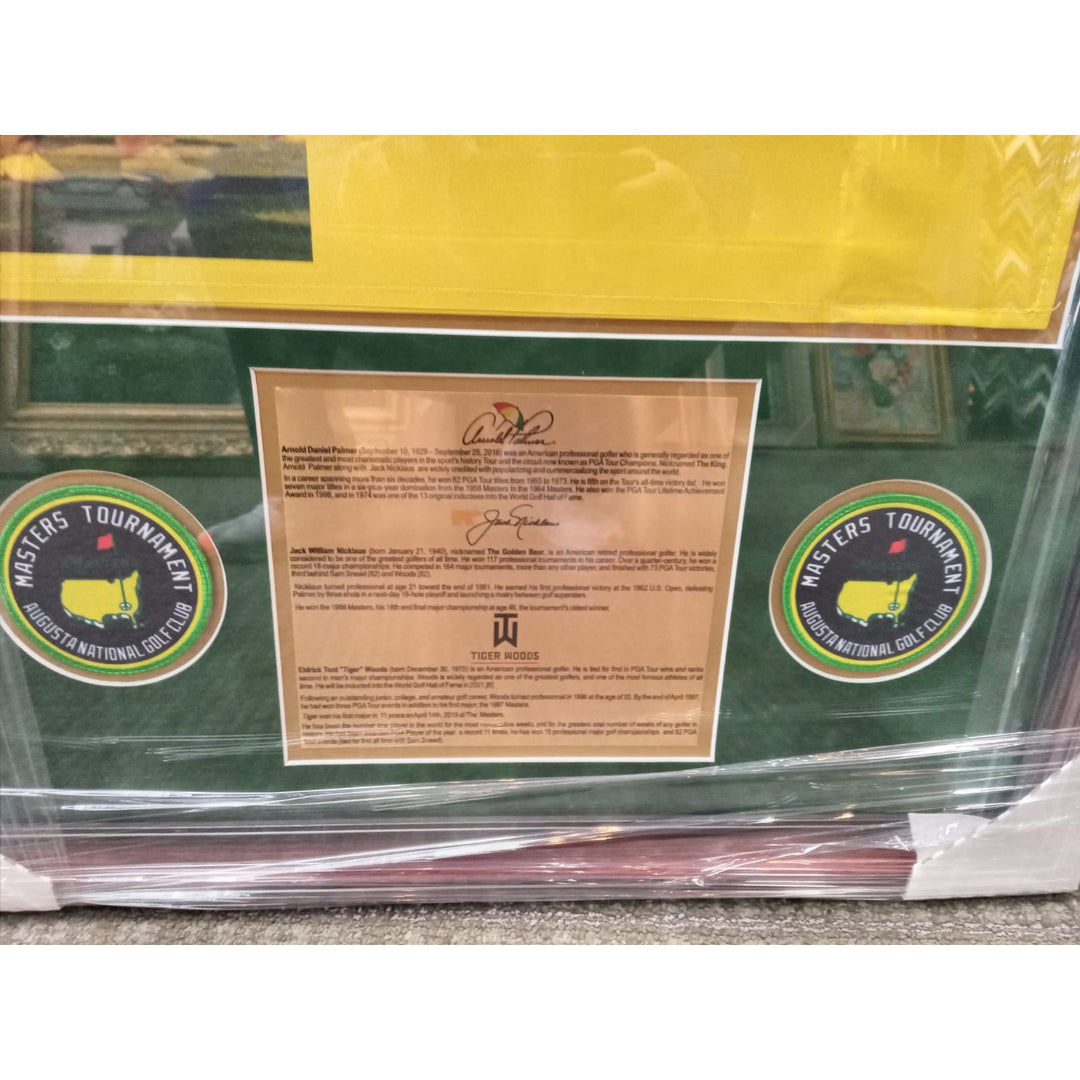 Tiger Woods Jack Nicklaus Arnold Palmer One of a Kind Masters flag signed with proof