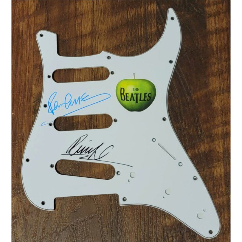 Paul McCartney and Ringo Starr electric guitar pickguard signed with proof