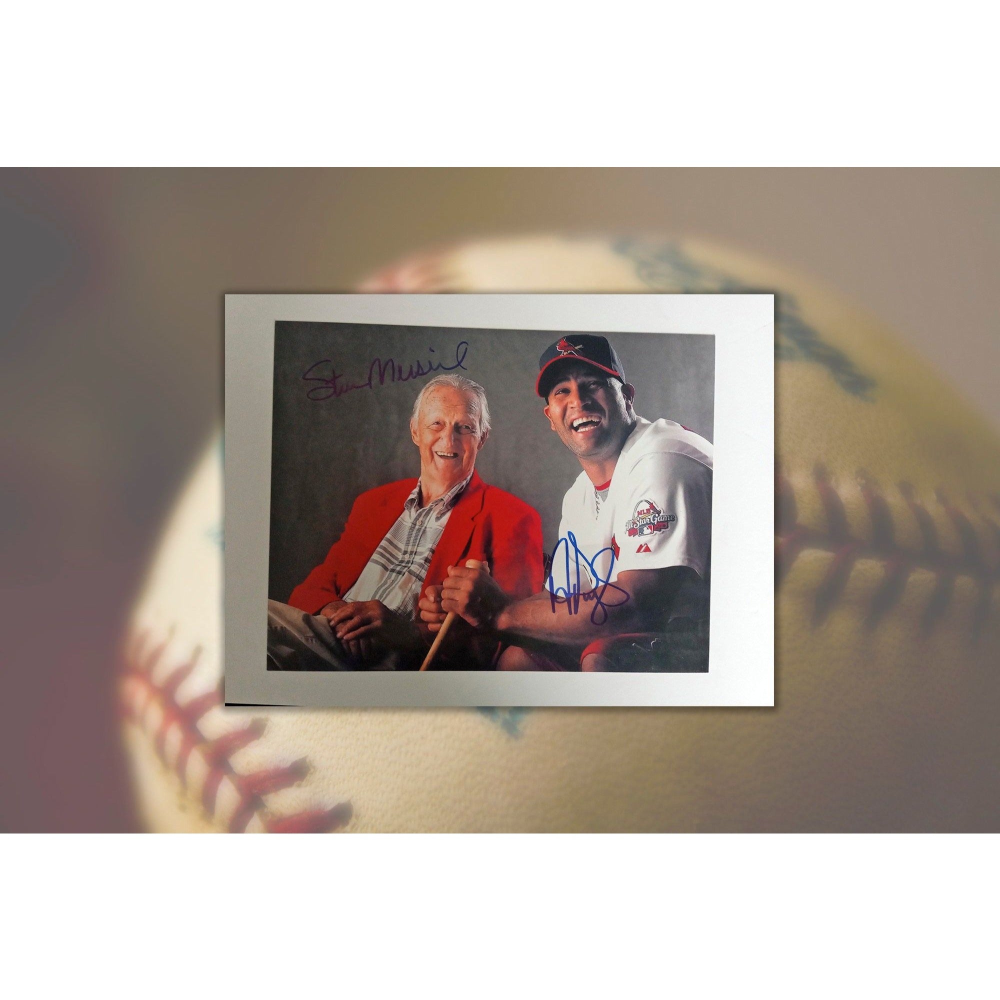 Stan Musial and Albert Pujols 8 x 10 sign photo with proof