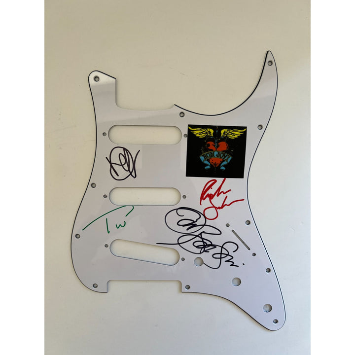 Bon Jovi , Richie Sambora, Tico Torres, & David Bryan electric guitar pick guard signed with proof