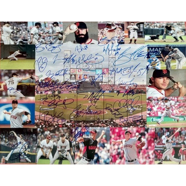 San Francisco Giants  Brandon Crawford Madison Bumgarner Buster Posey World Series champs 16 x 20 team signed photo - Awesome Artifacts 