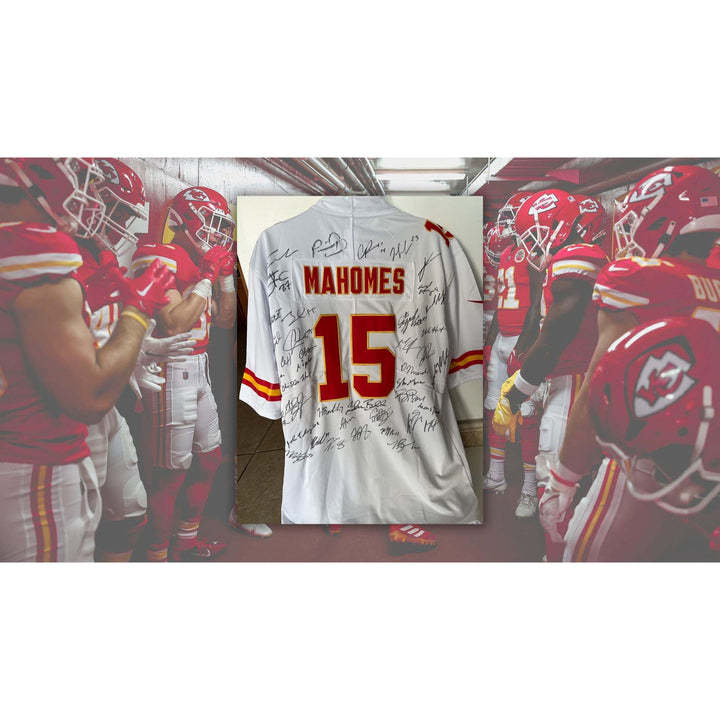 Patrick Mahomes Andy Reid Travis Kelce 2022-23 Kansas City Chiefs authentic Patrick Mahomes jersey signed with proof