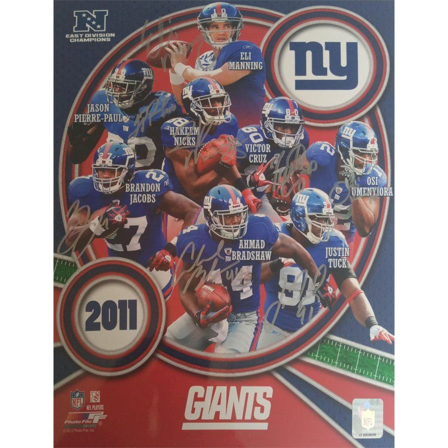 New York Giants Eli Manning Victor Cruz OSI umenyiora 11 by 14 photo signed - Awesome Artifacts 