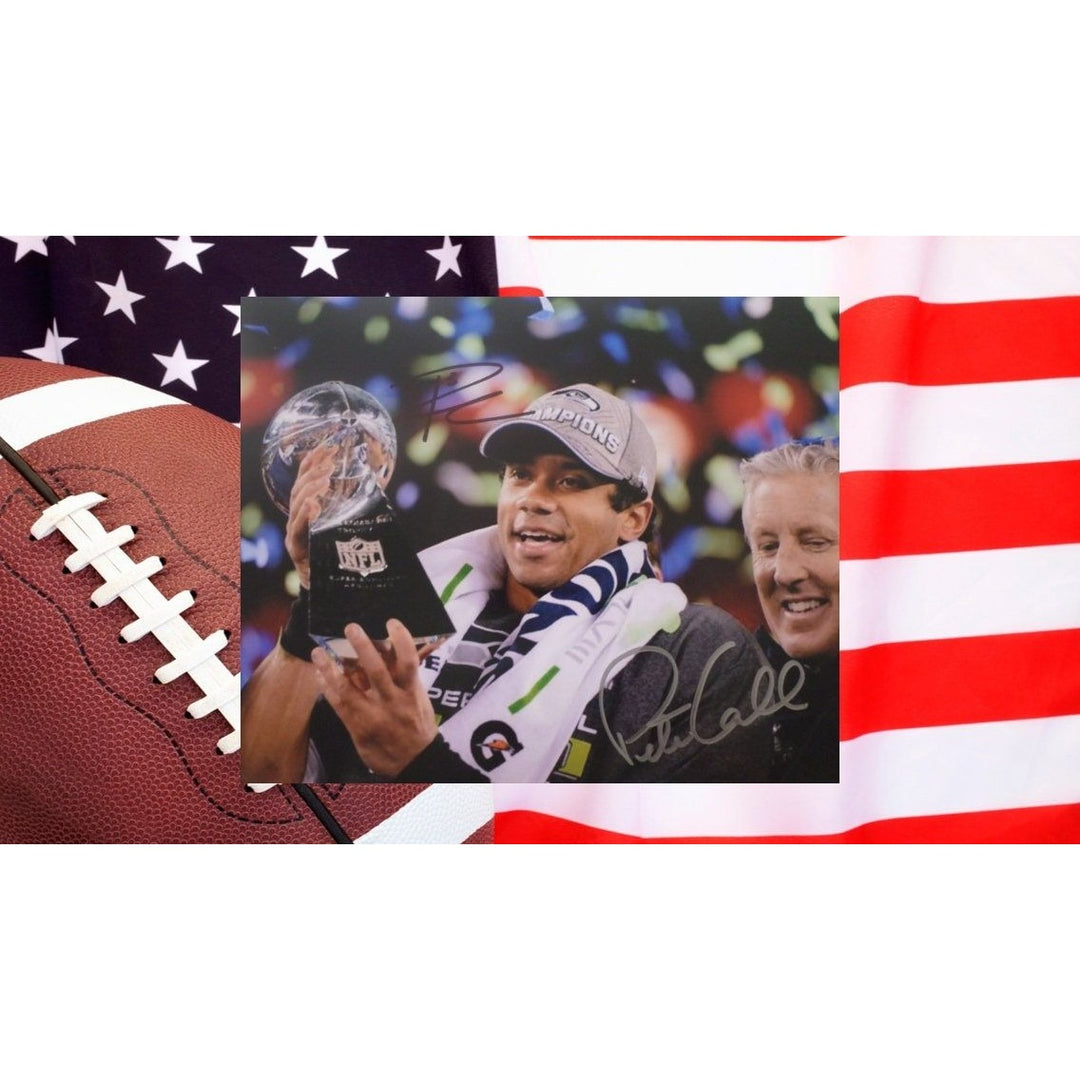 Seattle Seahawks Russell Wilson and Pete Carroll a 10 signed photo - Awesome Artifacts 