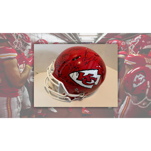 Patrick Mahomes Andy Reid Chris Jones 2022-23 Kansas City Chiefs AFC champions Speed pro model helmet signed with proof with free case