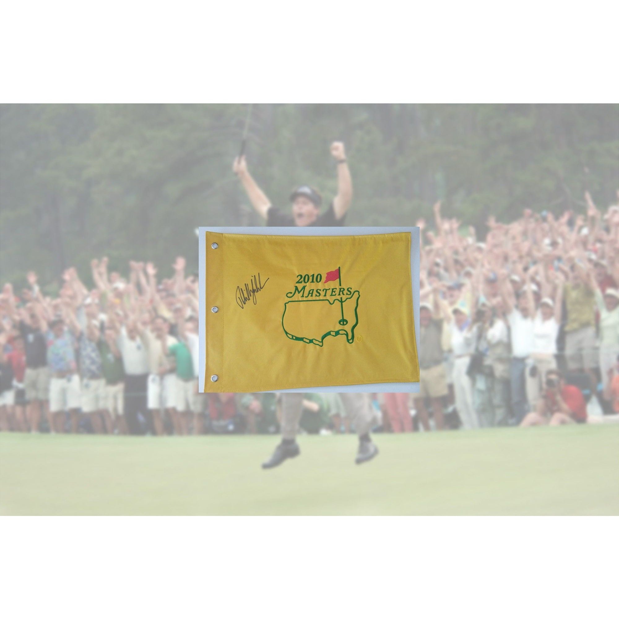 Phil Mickelson 2010 Masters flag signed with proof