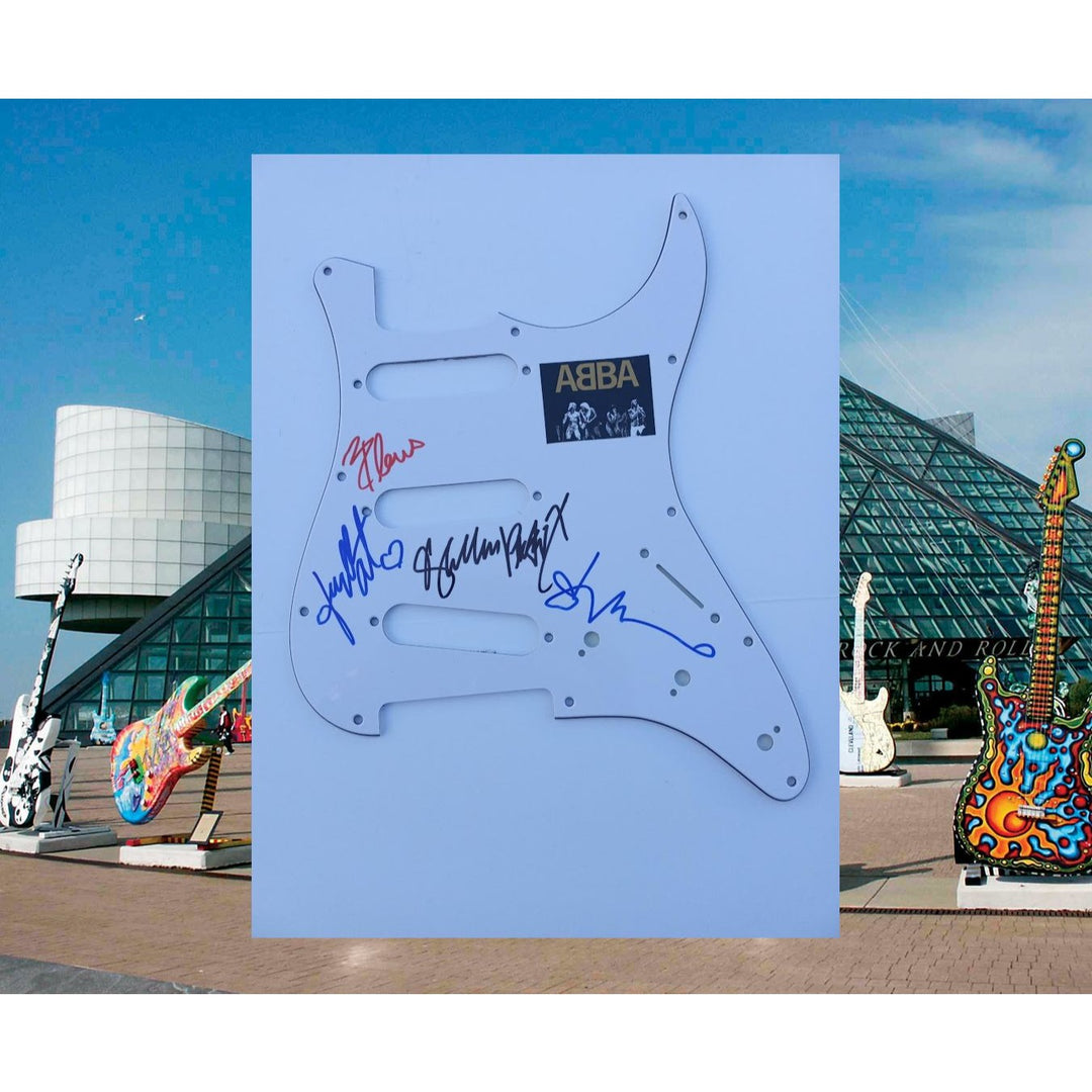 Abba Anni-Frid Lyngstad  Benny Anderson Bjorn Ulvaeus and Agnetha Fältskog electric guitar pickguard signed