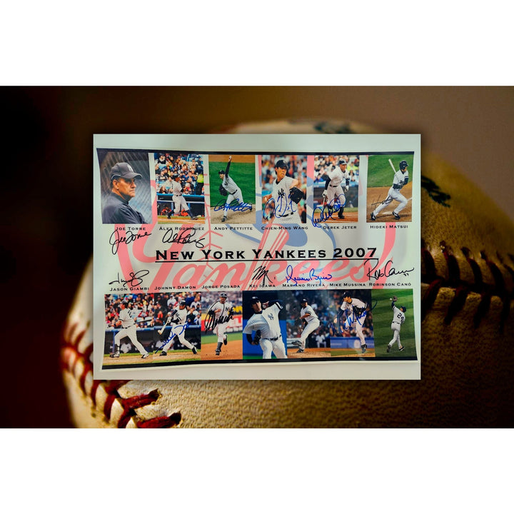 New York Yankees 2007 Andy Pettit Alex Rodriguez Derek Jeter Mariano Rivera 19x13 photo signed