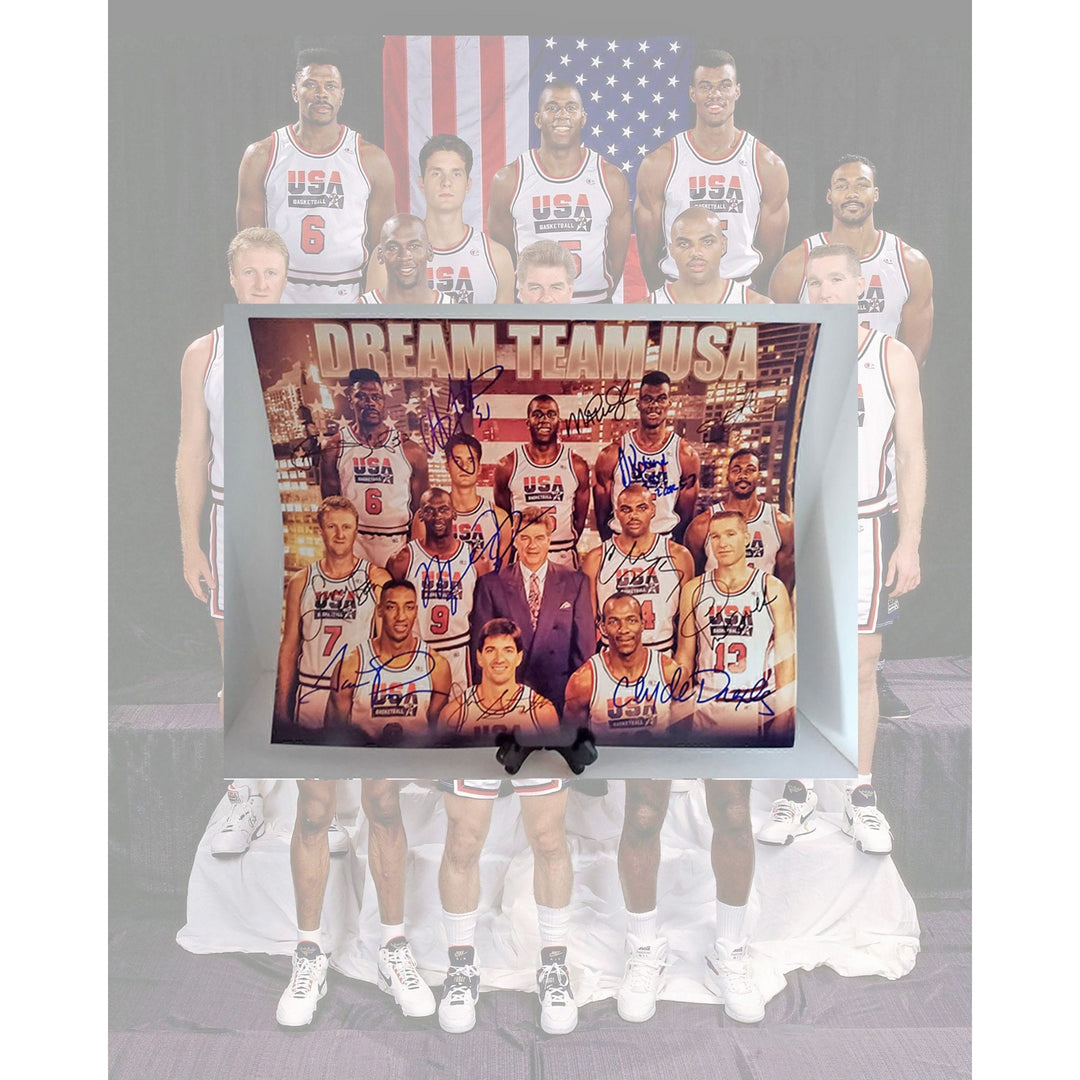 USA Dream Team Michael Jordan Magic Johnson Karl Malone Larry Bird signed with proof - Awesome Artifacts 