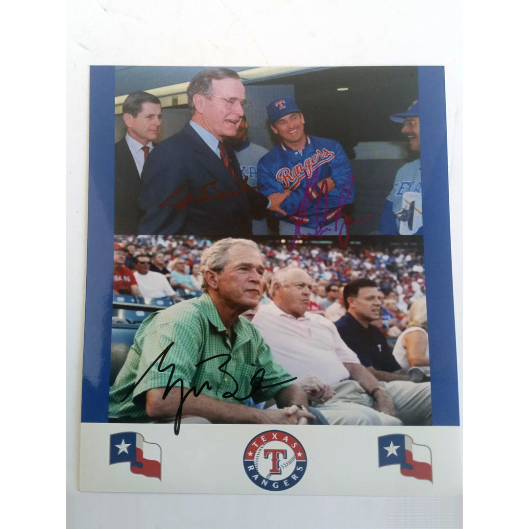 Nolan Ryan, George H.W. Bush, George W. Bush, 8x10 photo signed with proof with free shipping