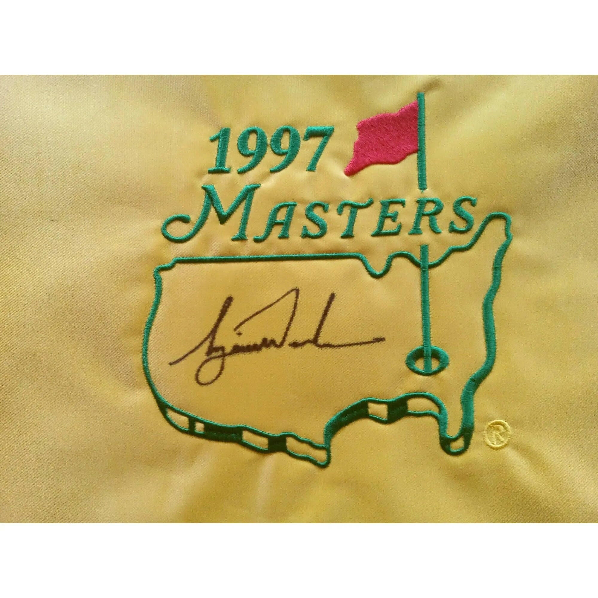 Tiger Woods 1997 Masters Golf flag signed with proof