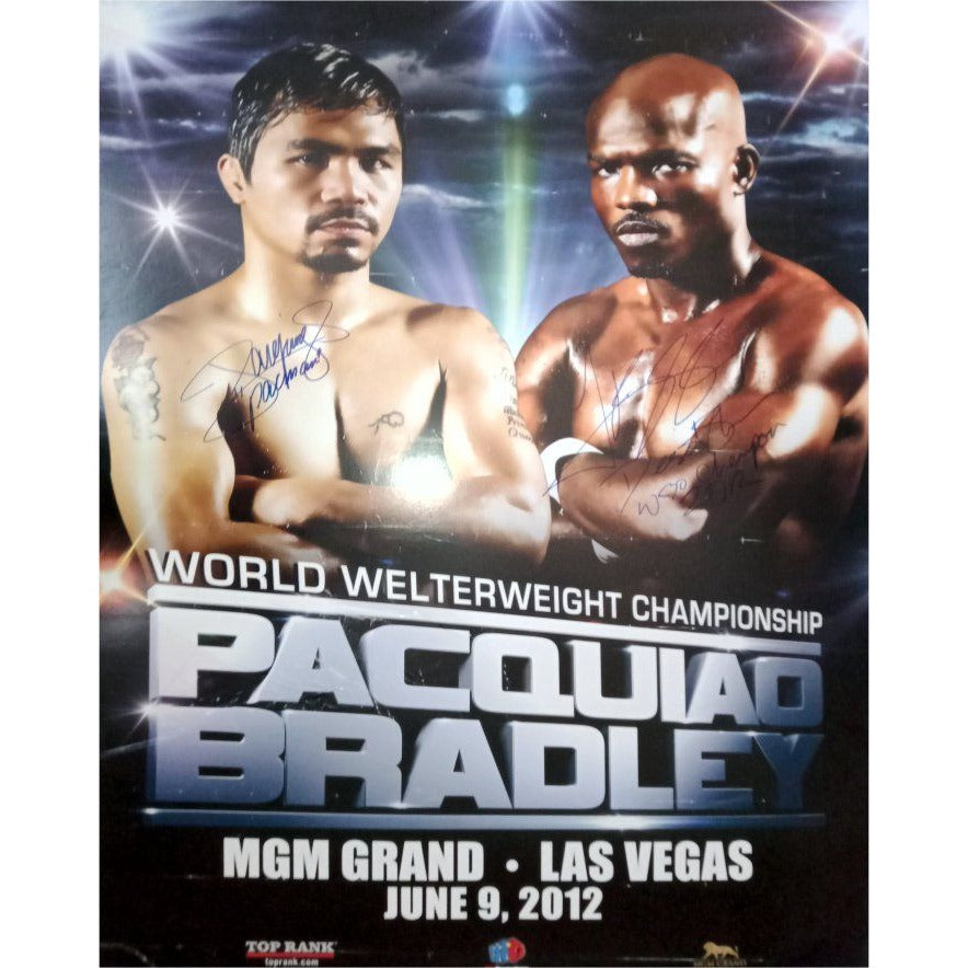 Manny Pacquiao Timothy Bradley original fight poster signed with proof - Awesome Artifacts 