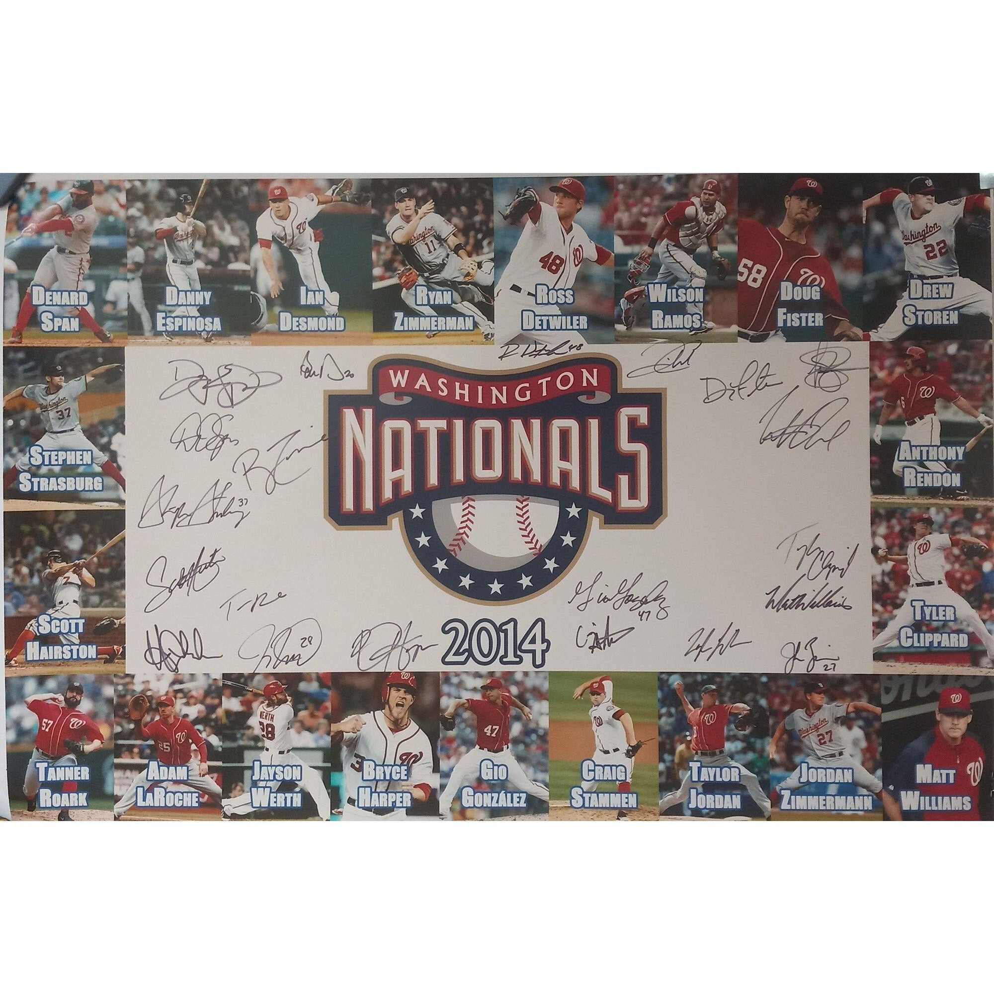 Washington Nationals Bryce Harper, Stephen Strasburg 2014 team signed 20x30 photo with proof