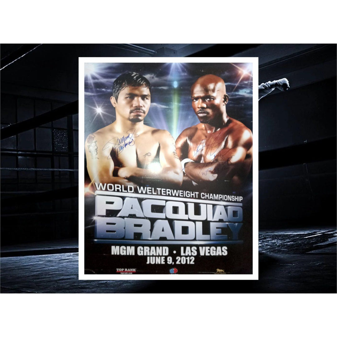 Manny Pacquiao Timothy Bradley original fight poster signed with proof - Awesome Artifacts 