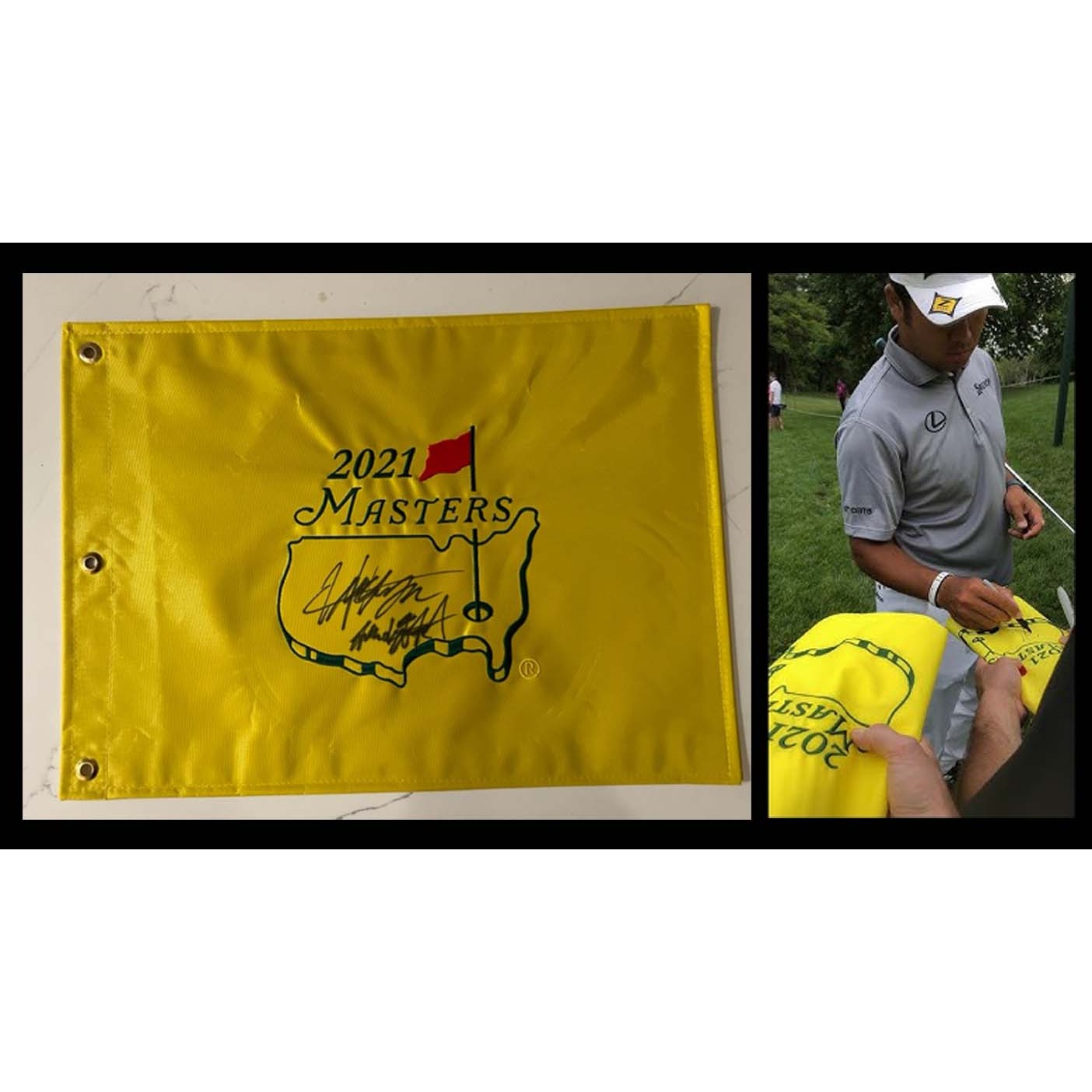 Hideki Matsuyama 2021 Masters champion 2021 Masters pin flag signed with proof